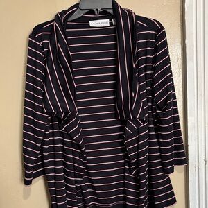 Sag Harbor Navy and Pink Striped Open Cardigan